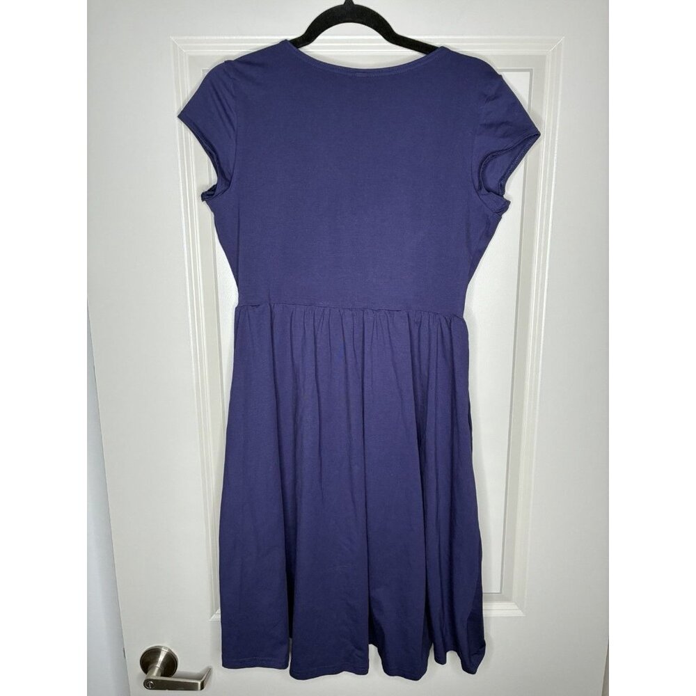 Pact Organic Fit & Flare Crossover Dress Eclipse Purple Navy Size Medium - Picture 6 of 8